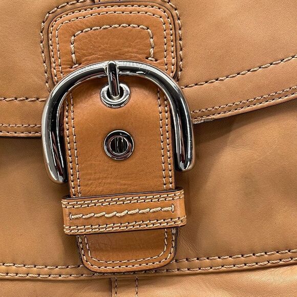 Coach Shoulder Bag Small Bamboo Tan Soho Flap Bag Leather Hobo W COA - Picture 2 of 13